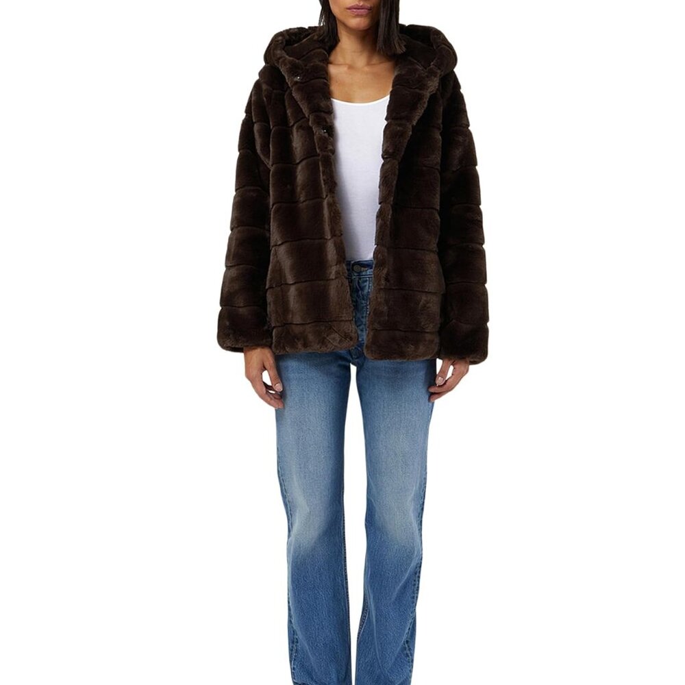 Apparis Goldie Chocolate Brown Hooded Faux Fur Jacket
